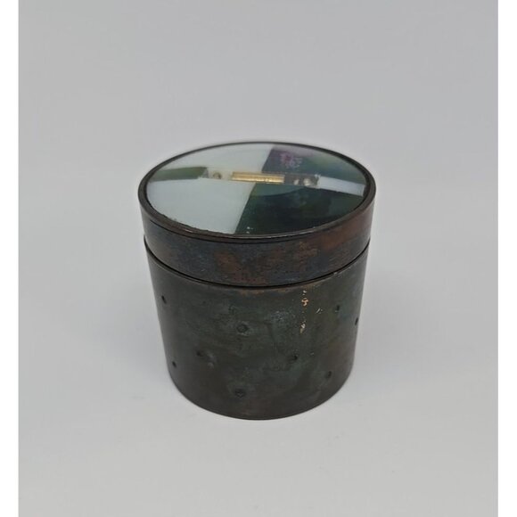 Rare Thomas Meyers Studio Mineral Metal And Glass Container Trinket Box Signed - Picture 10 of 11